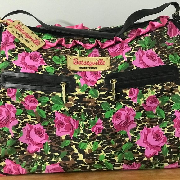 Betsey Johnson Leopard Rose Weekender Travel Canvas Bag - Picture 1 of 5